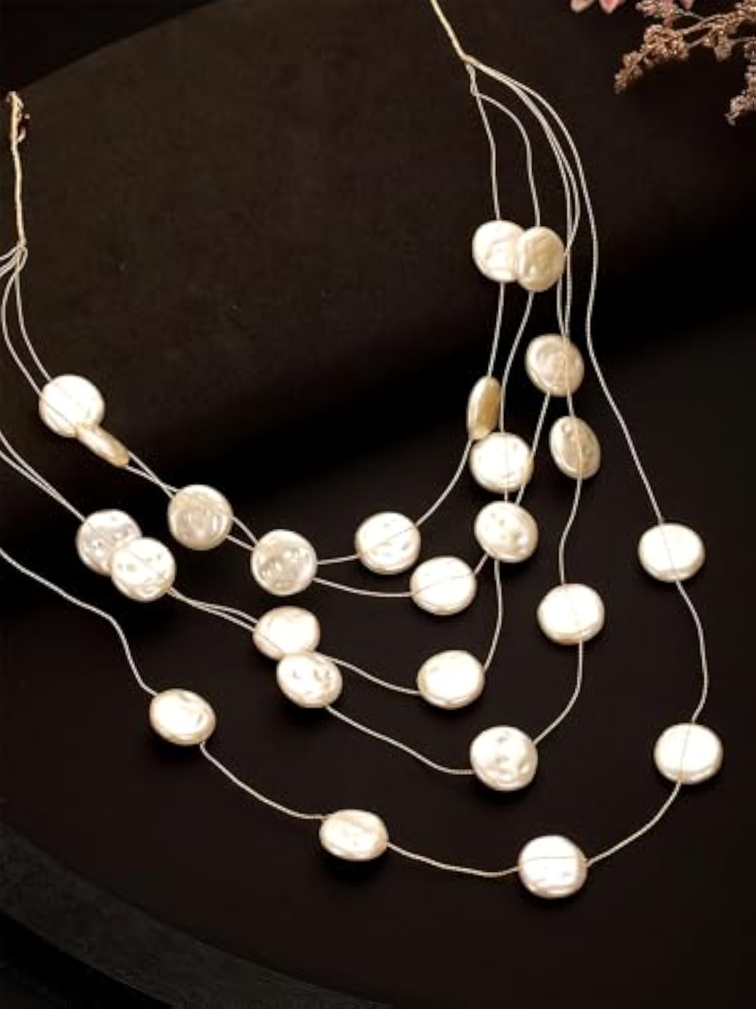 Bohey Dazzling Flat Pearl Multistrand Long Chain Necklace