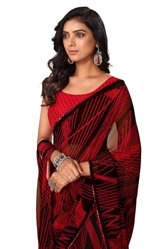 Image of MIRCHI FASHION Women Sari Georgette Chevron Printed | Modern Pattern Farewell and Festive Drape with Matching Blouse Piece