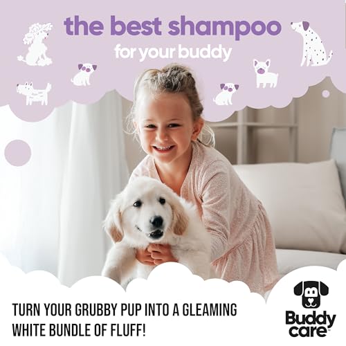 Hundeshampoo Weißes Fell von Buddycare - Aufhellendes und Aufhellendes Shampoo für Hunde - Tiefenreinigung, frisch duftend - Shampoo für weiße Hunde Mit Aloe Vera und Pro-Vitamin B5 (500ml)