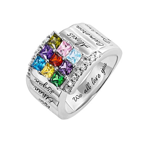 AILIN Custom Mom Rings 925 Sterling Silver Personalized 9 Square Birthstones And Names Rings Family Mothers Day Daughter Jewelry Gifts For Mommy Grandma