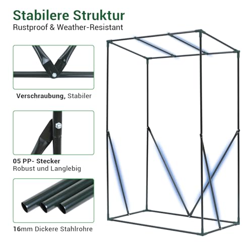 Ohuhu Gewächshaus klein Premium Foliengewächshaus Tomatengewächshaus für Balkon, Tomatenhaus Treibhaus Gewächshaus Balkon überwinterungszelt für Pflanzen, Stabil Winterfest Weiß 100x50x152 cm – Bild 5