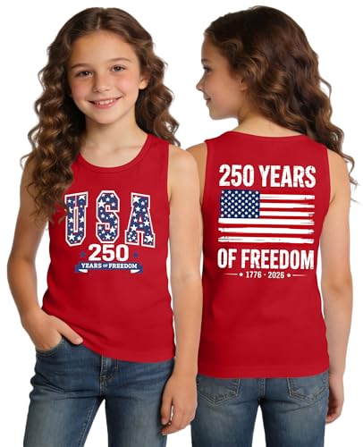 Image of Ithalt Girls 4th of July Tank Top for Kids Boys USA Patriotic Shirt American Flag Tshirt Red White and Blue Sleeveless