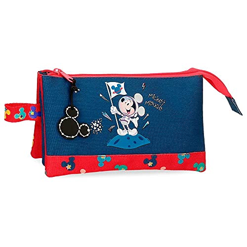 Disney Mickey On The Moon Estuche Tres Compartimentos Azul 22X12X5 Cms Poliéster
