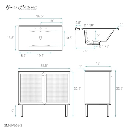 Image of Classe 36 inch Freestanding Bathroom Vanity in Golden Oak with 3-Hole Widespread Sink TopFreestanding Installation: Transform Your Bathroom with This freestanding Vanity