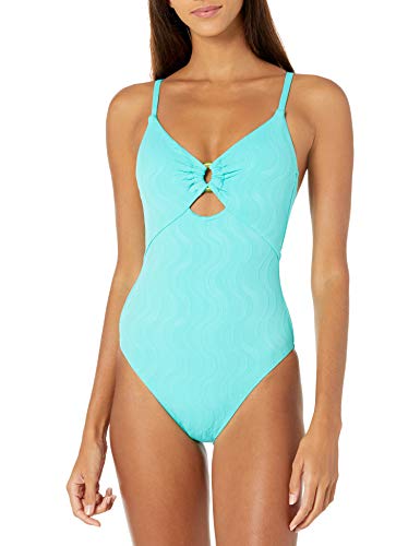 Trina Turk Women's High-Leg Scoop Neck Maillot One Piece Swimsuit, Aquamarine//Cascais Wave, 6