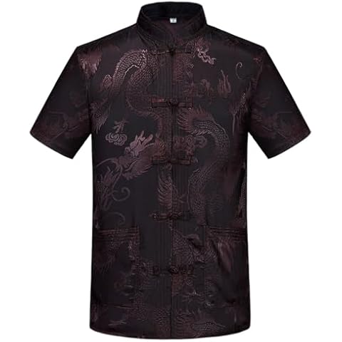 Kung Fu Tops Uniform Tang Men Chinese Traditional Clothing Hanfu Martial Arts Short Sleeves Shirt (Coffee, X-Large) Cover
