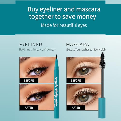 Black Mascara With Eyeliner Set, 4D Silk Fiber Lash Waterproof Mascara, Precise Felt Tip Eyeliner, Waterproof, Sweat-Proof, SmudgeProof, for Longer, Thicker, Voluminous Eyelashes Perfect Eyes Makeup - Image 6