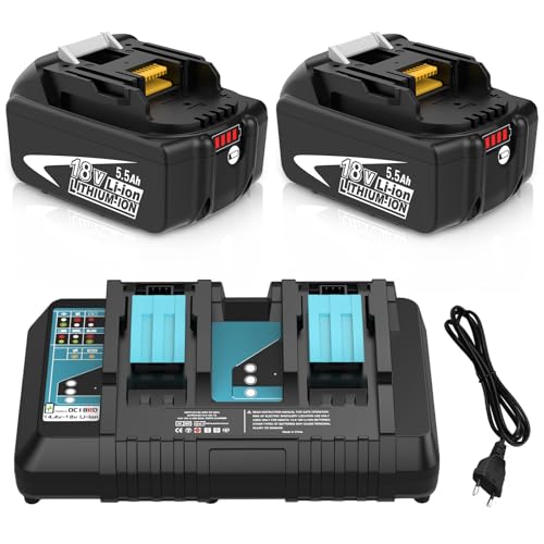 2 baterías de Repuesto para BL1860B BL1850B BL1850B BL1850 BL1860B BL1860B BL1860 con Cargador de Doble Puerto de Repuesto para DC18RC DC18RD