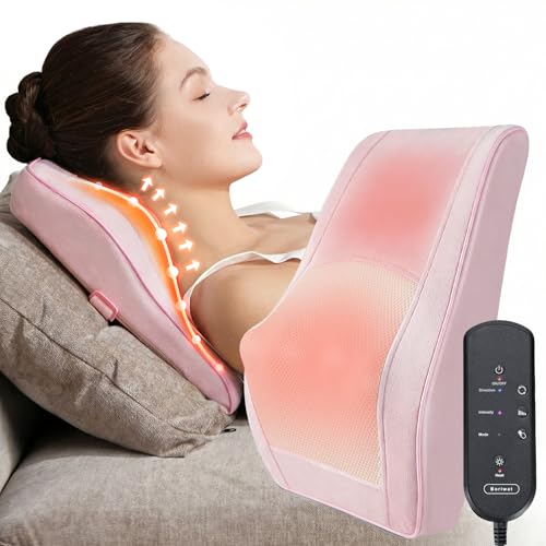 Image of Boriwat Neck Massager with Heat, Back Massager & Deep Tissue Massager, 3D Kneading Massage Pillow for Neck, Back, Shoulder, Leg, Gifts Men Women Mom Dad, Stress Relax at Home Office and Car (Pink)
