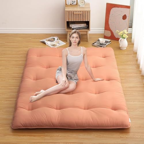 Image of Deevine Craft Quilt Cotton Floor Bed Mattress, Foldable,Rollable Movable Single Bed Comfort Gadda 1 Sleeping Capacity, S Quilted Design (Orange, Single Bed 72X30X5 Inches)