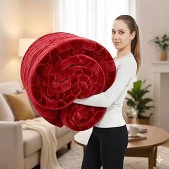 Hiyoko 11.5lbs Heavy 2Ply Embossed Blanket Reversible - Thick Warm Korean Mink No-Lints, Valentine’s San Marcos Fleece Blanket, Mexican Blankets for Adults 85" x 95" Burgundy/Lavender