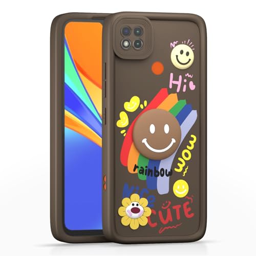 Image of Pikkme Back Cover for Mi Redmi 10A / Redmi 9 / Redmi 9C / 9 Activ /Poco C31 | Soft Silicone| Cute Rainbow Smile & 3D Cartoon Flower Design | Shockproof Raised Camera Protection Bumper Case (Brown)
