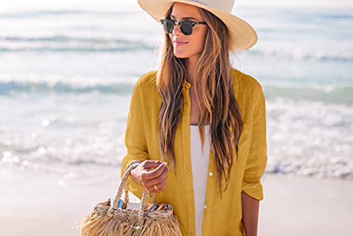Image of Zoye Chen Women's Bikini Swimsuit Cover Up Button Down V Neck Shirts Long Sleeve Blouse Beachwear Bathing Suit