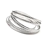  Pulsera brazalete plata Ley 925m mujer 60 mm. semanario 7 aros rígidos tallados 3mm.