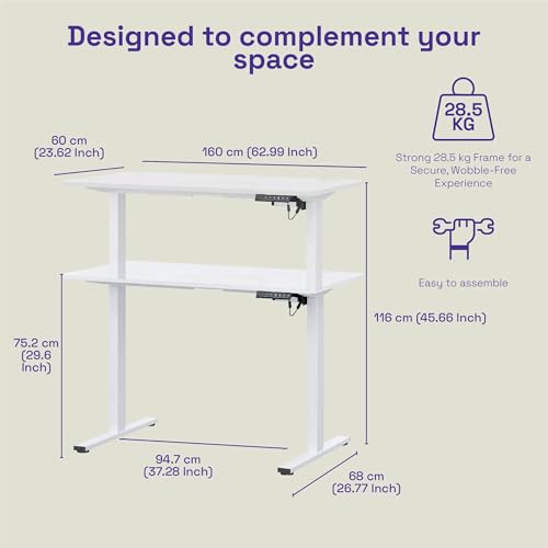Image of Wakefit Study Table | 5 Yr Warranty | Standing desk, Computer Table for Home Pc, Electric Height adjustable, Digital Display & 4 Memory Presets, Free Installation, Modern Ergonomic Wobble-Free- L160Cm