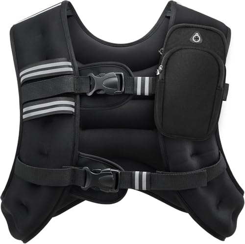 GOGOBAO Weighted Vest 5KG/8KG/10KG/12KG Weight Vest with Reflective Stripe and Detachable Front Zipper Pocket for Workout Strength Training Running Muscle Building Weight Loss (Black 5 KG)