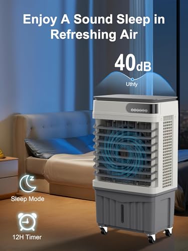 Image of Uthfy Swamp Cooler, 36 Inch Evaporative Air Cooler with 8 Gal Water Tank, 2500 CFM, 120 Oscillation, 3 Modes & 3 Speeds, Remote, 12 H Timer, 4 Ice Packs, Portable Air Conditioner for Indoor