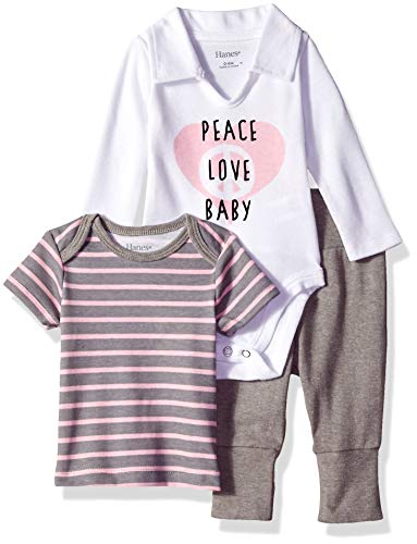 Hanes Ultimate Baby Flexy Knit Jogger with Polo Bodysuit and Short Sleeve Crew, Grey Fun, 0-6 Months