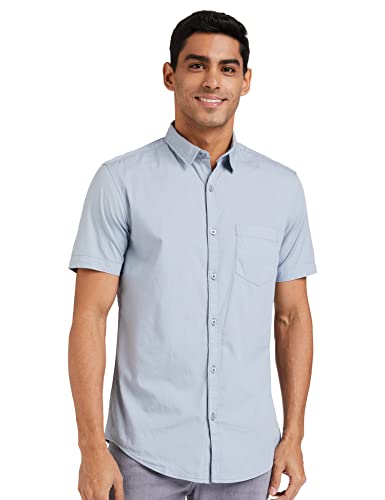 Image of Amazon Brand - Symbol Men's Cotton Shirt | Casual | Plain | Half Sleeve | Summer - Regular Fit (Available in Plus Sizes)