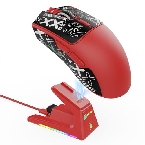 ATTACK SHARK X1 Souris Gaming avec Station de Charge Magnétique, Capteur PixArt PAW3395PRO, 40000DPI, Ultra-légère 49g, Bluetooth/2,4GHz sans Fil/Filaire,...