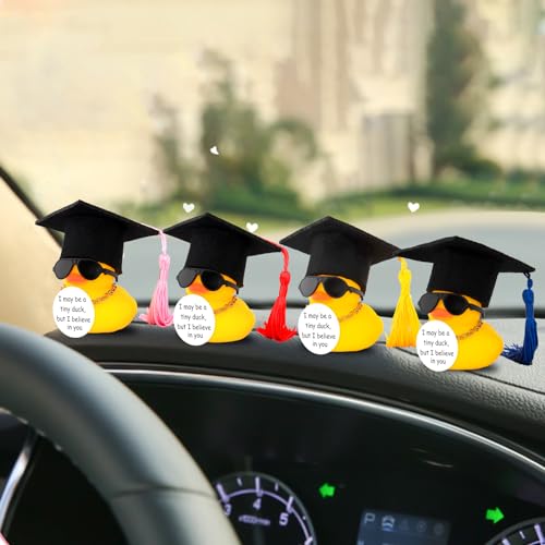 Image of wonuu Graduation Rubber Duck Car Ornament, Cool Car Dashboard Decorations, Funny Car Accessories for Graduation Gift, Purple