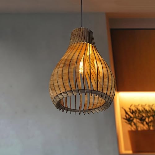 Vialux 14 Renk Modern Ahşap Bohem Rustik Avize Tekli Sarkıt Lamba Butik Otantik Aydınlatma Cafe Salon Mutfak Yemek Masası Avize (Ceviz) - Görsel 6