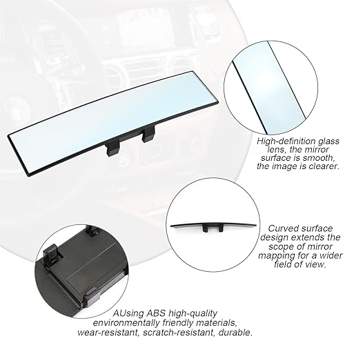 Image of Osilly Rear View Mirror for Car, 12.1 inch Interior Clip-on Panoramic Convex Rearview Mirrors, HD Anti Glare Wide Angle and Reduce Blind Spot, Universal for SUV Trucks Vehicles (White)