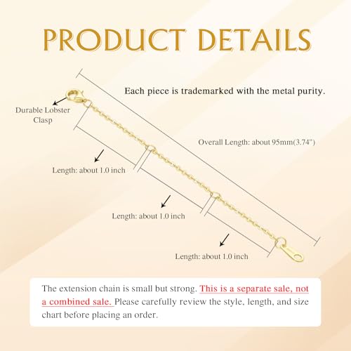 14K Yellow Gold Necklace Extender Chain 14K, Bracelet Anklet Extension Chain, Bracelet Extender 14K Gold, 14K Gold Necklace Extender with Lobster Clasp2