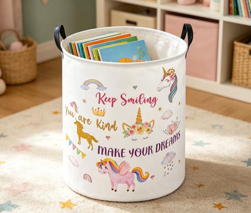 Image of Essme Kids Laundry Basket,Unicorn Hamper Collapsible Waterproof Storage Bin for Girls,Gift Baskets(Color Unicorn)