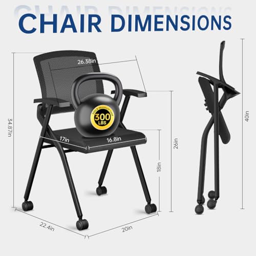 Image of 24Pack Foldable Office Chair with Wheel,Stackable Conference Room Chair with Lumbar Support,Foldable Desk Chair with Mesh Back and Arms for Conference Meeting Guest Reception Home Office Training Room