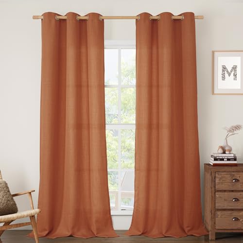 Image of LAMIT Terracotta Linen Curtains for Living Room 84 inch Length 2 Panels, Light Filtering Linen Textured Panels Grommet Privacy Protected Boho Drapes for Bedroom /Farmhouse, 38 x 84 Inch