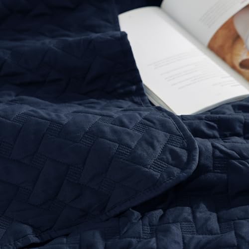 Image of Bedsure Oversized King Quilts - Lightweight Bedspreads Oversized King Size with Basket Weave Pattern, Soft Quilt Bedding Set, Navy Comforter Set Coverlet 2 Pillow Shams (120 inch x 120 inch)