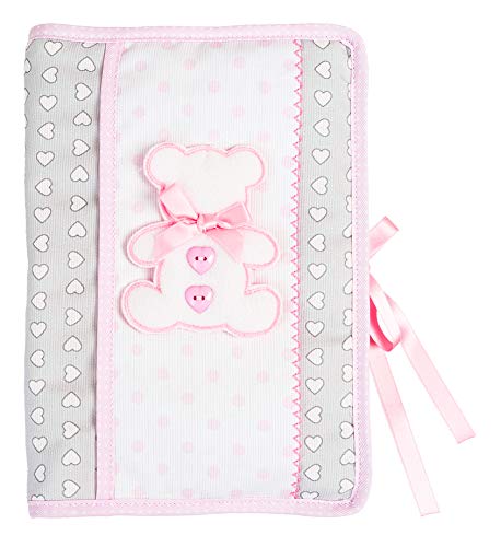 FILET - Cache Livret Sanitaire avec Broderie en Forme d’Ours, Couverture Documents Sanitaires Bebè, Compatible avec Chaier de Santé de l’Enfant Formulaire CERFA no 12593 * 02, Couleur Gris et Rose Cover