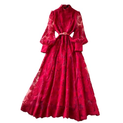 Women Formal Evening Dress Crochet Lace Embroidered Long Sleeve Wedding Party Dresses