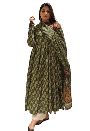 Image of Klosia Women Printed Anarkali Kurta and Pant Set with Dupatta | Printed Kurta Set | Viscose Kurta Set | Women Kurta Set | Summer Suit Set |