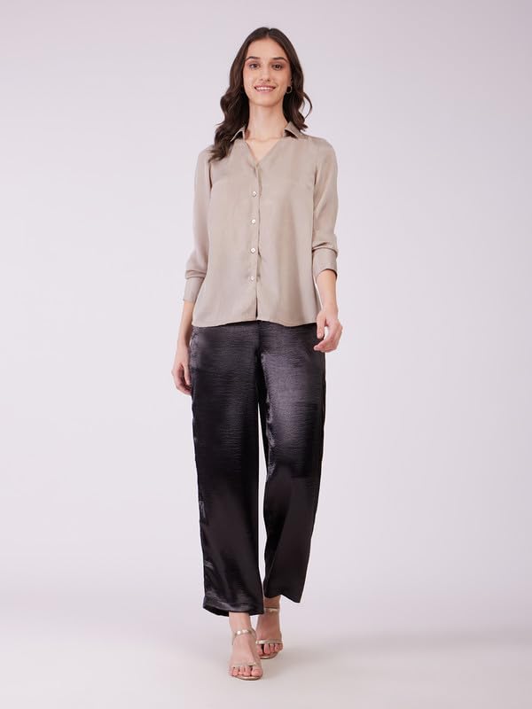 Image of FableStreet Women Shirts | Comfort Fit Spread Collar | Premium Satin Fabric for Formal, Business Casual