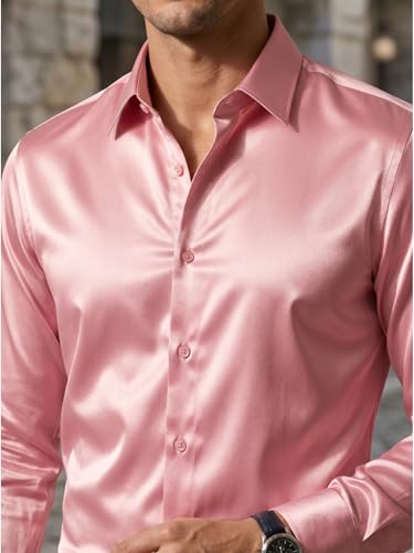 Image of DEELMO Men's Stylish Solid Satin Casual Shirt for Men Full Sleeves| Poly Satin Silk Shirt