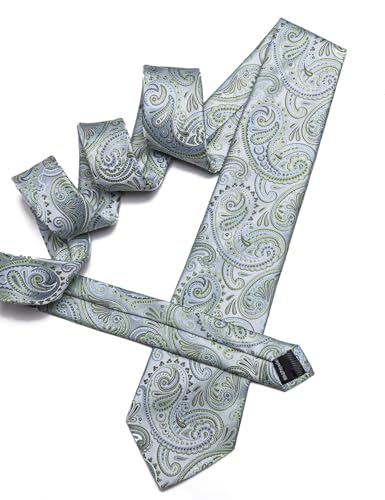 Image of YOHOWA Mens Ties Set Wedding Paisley Neckties with Handkerchief Cufflinks Formal Business