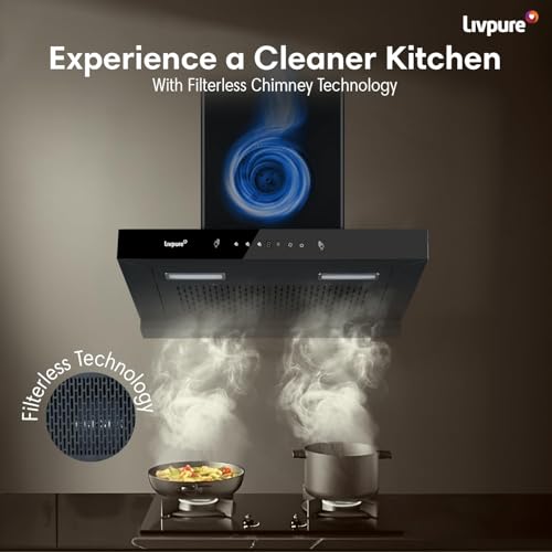 Image of Livpure Fenix Plus 90 cm | T-Shape Chimney | 1500 m /hr Suction | Filterless | Touch & Gesture Control | Low Noise | 10 Years Motor + 2 Years Comprehensive Warranty | Black