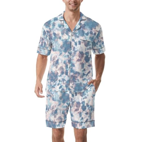 Tie Dye Men's Summer Pajama Set Soft Short Sleeve Sleepwear Lightweight Button Down Lounge Set With Pockets