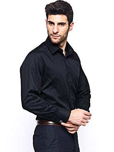 Image of Hancock Solid Pure Cotton Slim Fit Shirt Black