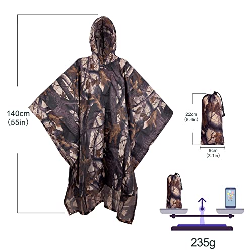 BALIGO 3-in-1 Mehrzweck Regenponcho Wasserdicht, Leicht & Schnell Trocknend, Poncho Herren & Damen, Camouflage Regenjacke, Tarnzelt, Tarnanzug, Regencape mit Kapuze für Wandern Camping Jagd