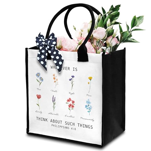Christian Tote Bag For Women, Whatever Is Think About Such Things, Bible Verse Canvas Tote Bag, Travel, Shopping, Gift -31