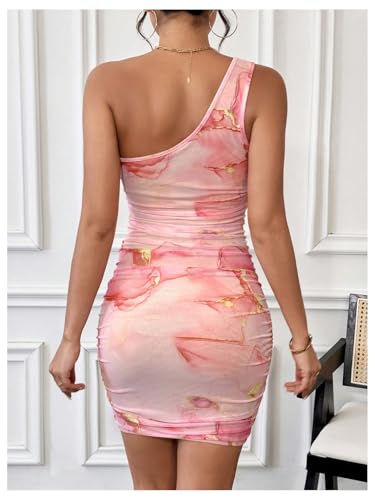 Image of Verdusa Women's Floral Print One Shoulder Bodycon Dress Ruched Backless Mini Dress