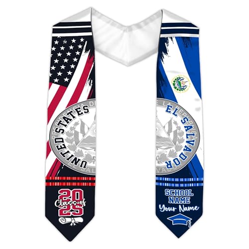 MonkeyVan Personalized Graduation Stole for El Salvador Senior, El Salvador Flag Graduation Sash Class of 2025 Grad Gift S120