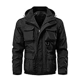 CCHZYSKO Men's 3-in-1 Detachable Winter Jacket Thicken Parka Vest Work Cargo Pockets Convertible Jacket Coat with Detachable Hood and Sleeves 01-Black