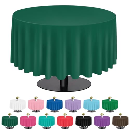 Image of tujol Dark Green 6 Pack Plastic Table Cloth 84 inch, Disposable Round Tablecloth Table Cover, Plastic Tablecloths for Parties