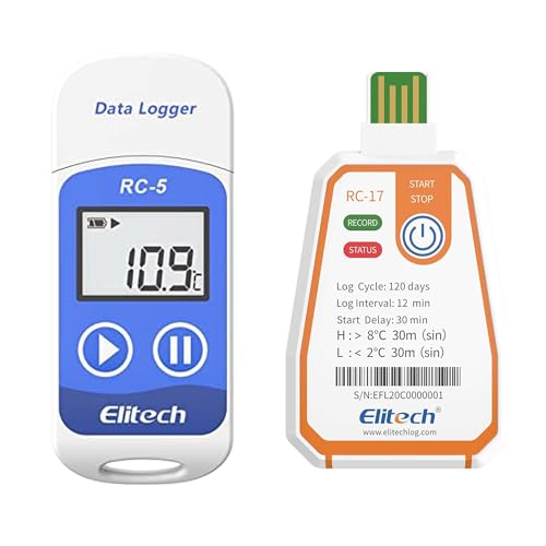 Elitech RC-5 Temperatur Datenlogger & RC-17 Einweg-Temperaturlogger USB 180 Tage Daueraufzeichnung 16000 Datensätze