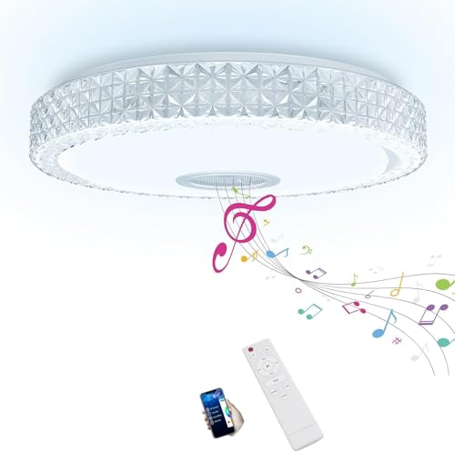 UISEBRT 48W Dimmbar LED Deckenleuchte: APP-Steuerung, Bluetooth - Lautsprecher & Fernbedienung integriert, 220V, Farbwechsel von 2800-6500K, ideal für Schlafzimmer, Kinderzimmer und Wohnzimmer