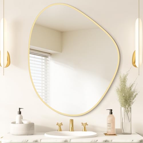 WallBeyond Asymmetrical Mirror, Irregular Wall Mirror for Bathroom, Abstract Wall Mirrors Decorative for Bedroom Living Room Entryway Hall, Mirrors for Wall Decor 28" H x 23" W, Gold